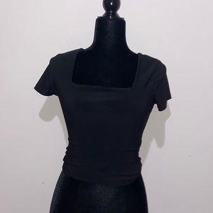 Black square neckline top from Vibe Sportswear. In extra small.